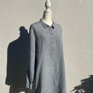 Eileen Fisher Organic Linen Gray Blue Tunic Top Size L Minimalist